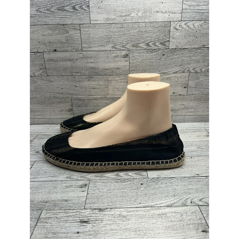 Sam‎ Edelman Jessa Striped Espadrille Flats Casual Black Gold Women's Size 8M